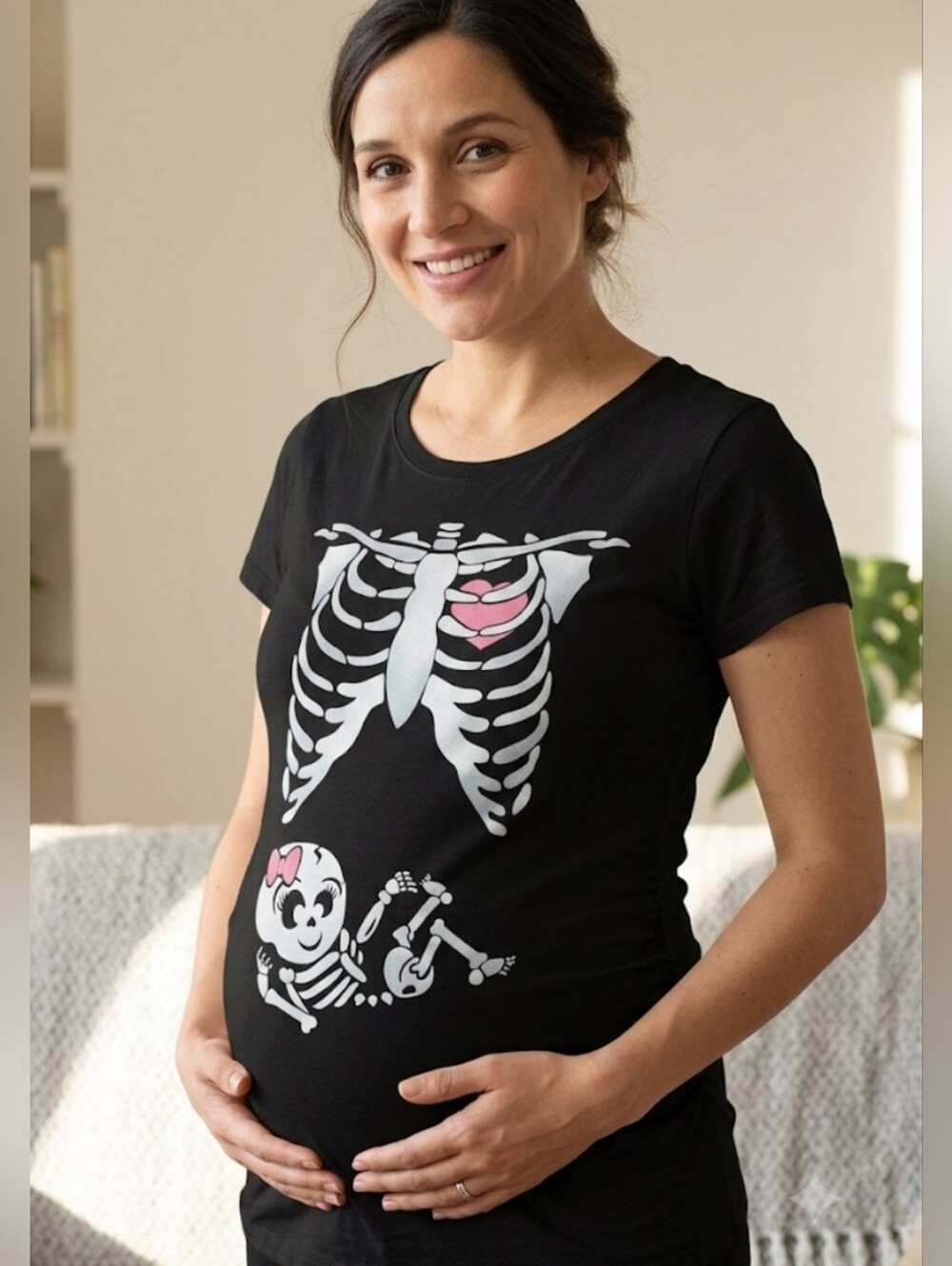 Crazy Dog Maternity Skeleton Baby Girl Graphic T-Shirt Black Size Small